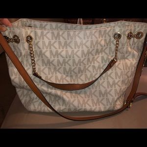 Michael Kors beige MK logo shoulder purse